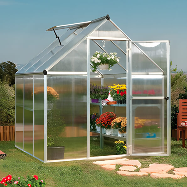 Palram-Canopia Mythos 6' x 6' Hobby Greenhouse (Silver)-HG5006-Garage Giant