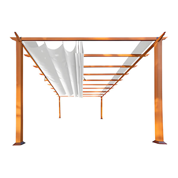 Paragon Outdoor 11 x 11 ft. Florence Soft Top Aluminum Pergola (Canadian Wood / Silver Canopy)-PR11WD1G-Garage Giant