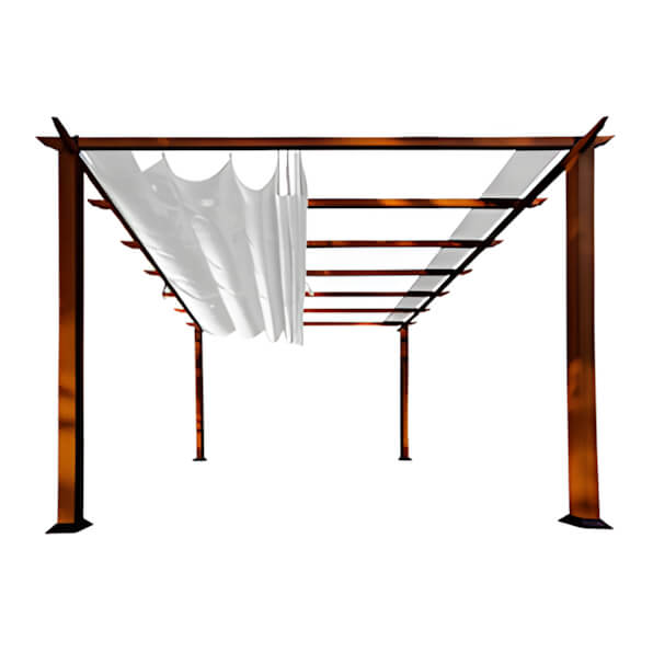 Paragon Outdoor 11 x 11 ft. Florence Soft Top Aluminum Pergola (Chilean Wood / Silver Canopy)-PR11WD2G-Garage Giant