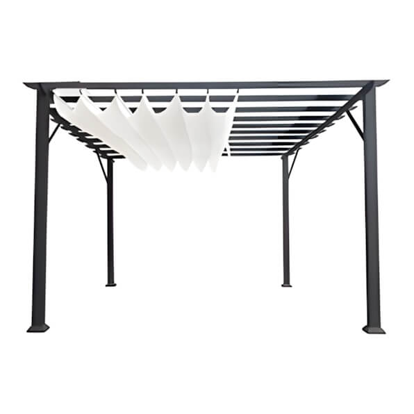 Paragon Outdoor 11 x 16 ft. Florence Soft Top Aluminum Pergola (Grey Frame / Off White Canopy)-PR16GRYW-Garage Giant