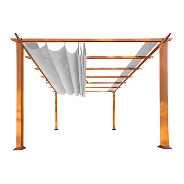 Paragon Outdoor 11 x 16 ft. Florence Soft Top Aluminum Pergola (Canadian Wood / Silver Canopy)-PR16WD1G-Garage Giant