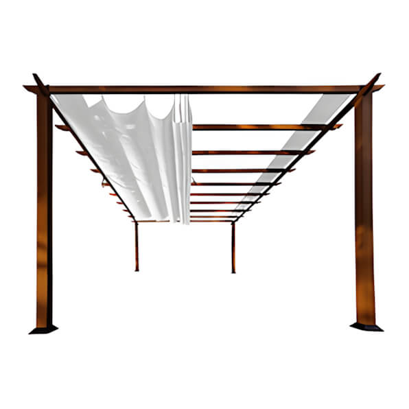 Paragon Outdoor 11 x 16 ft. Florence Soft Top Aluminum Pergola (Chilean Wood / Silver Canopy)-PR16WD2G-Garage Giant