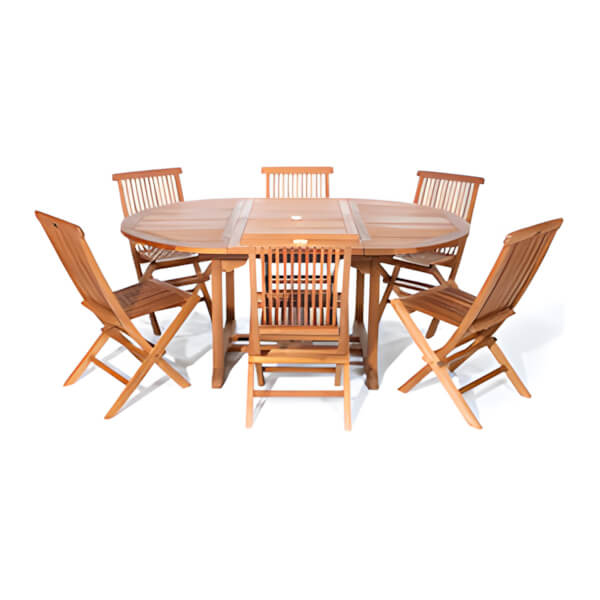 All Things Cedar 7-Piece Oval Extension Table Folding Chair Set