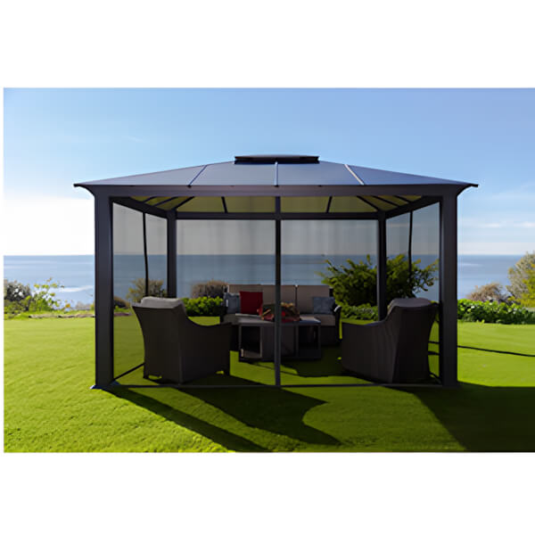 Paragon Outdoor 12 x 14 ft. Santa Monica Aluminum Gazebo with Mosquito Netting-GZH3-1214BKAN-Garage Giant