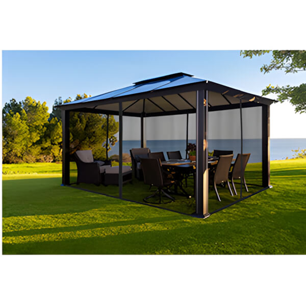 Paragon Outdoor 12 x 16 ft. Santa Monica Aluminum Gazebo with Mosquito Netting-GZH3-1216BKAN-Garage Giant