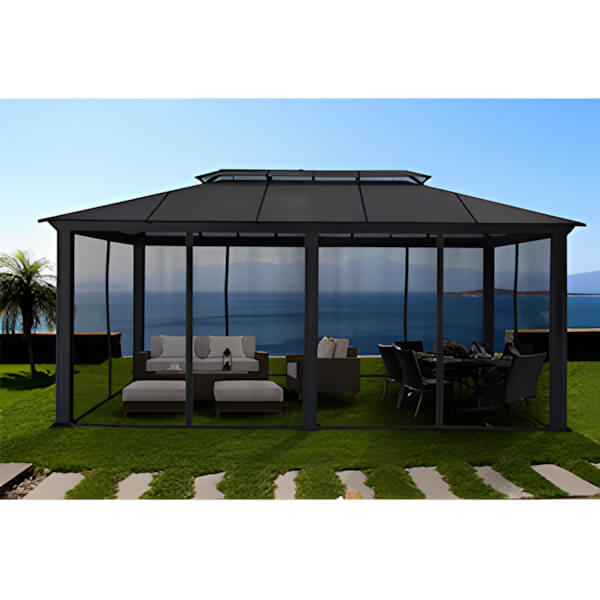 Paragon Outdoor 12 x 20 ft. Santa Monica Aluminum Gazebo with Mosquito Netting-GZH3-1220BKAN-Garage Giant