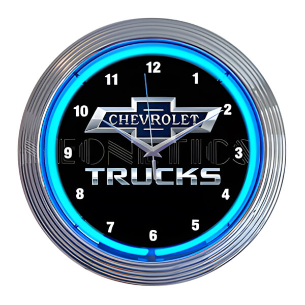 Neonetics 15-Inch Chevy Trucks 100th Anniversary Blue Neon Clock-8CHVTK-Garage Giant