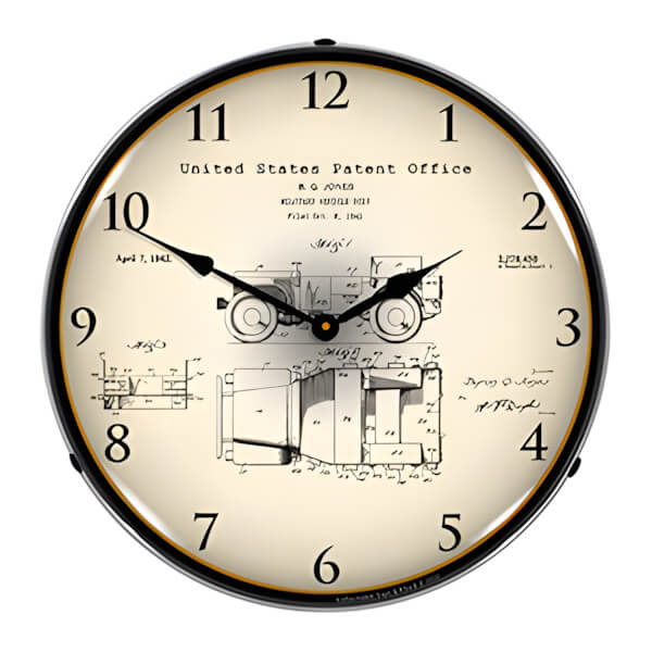 Collectable Sign and Clock 1941 Jeep Military Vehicle Patent Blueprint Backlit Wall Clock-22041293-Garage Giant