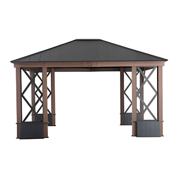 Sunjoy Group 13 x 15 Hardtop Aluminum Framed Gazebo with Planters and Ceiling Hook