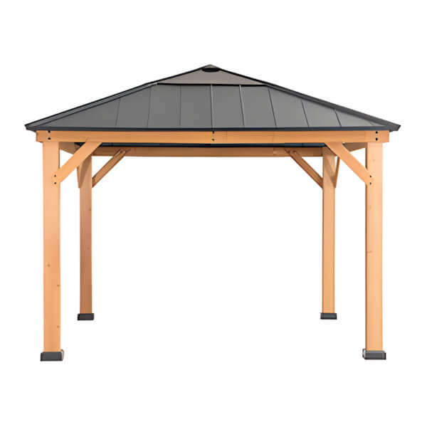 Sunjoy Group 11 x 11 Wooden 2-Tier Aluminum Hardtop Gazebo with Ceiling Hook - Thumbnail 3
