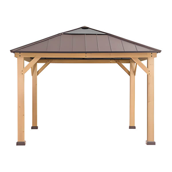 Sunjoy Group 11 x 11 Wooden Hardtop Gazebo with Ceiling Hook (Brown Roof)-A102007202-Garage Giant