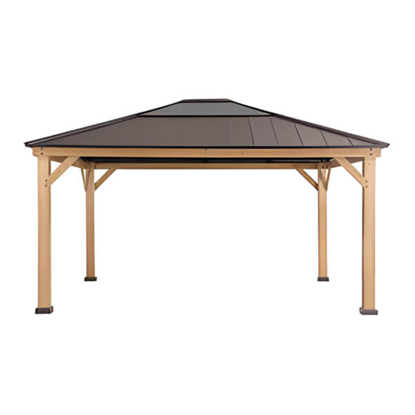 Sunjoy Group 13 x 15 Wooden Hardtop Gazebo with Ceiling Hook (Brown Roof)-A102007602-Garage Giant