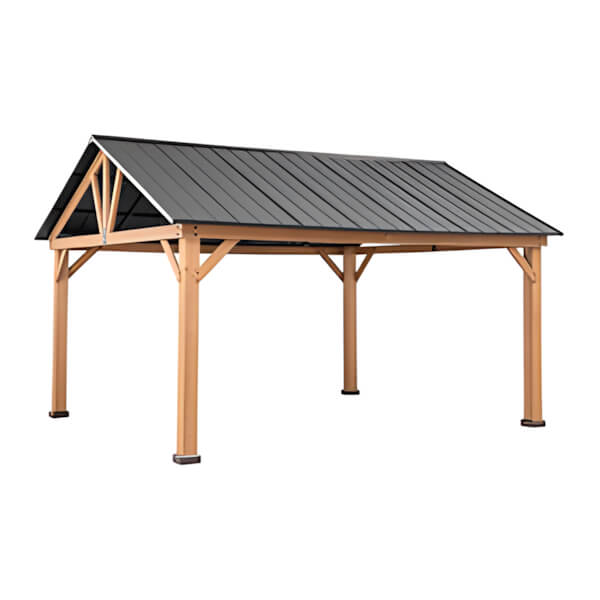 Sunjoy Group 13 x 15 Wooden Gable Roof Hardtop Pavilion Gazebo with Ceiling Hook (Black Roof)-A102008101-Garage Giant