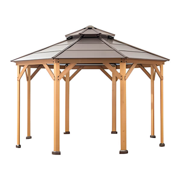 Sunjoy Group 13 x 13 Wooden Hardtop 2-Tier Octagon Gazebo with Ceiling Hook (Brown Roof)-A102007900-Garage Giant