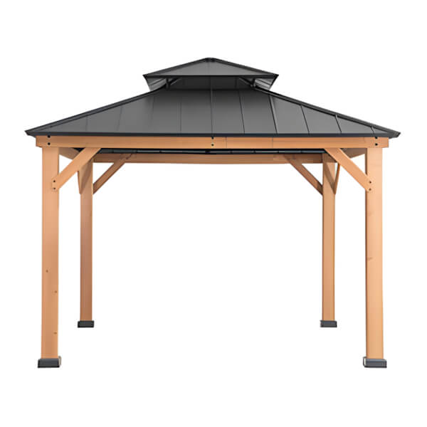 Sunjoy Group 11 x 11 Wooden 2-Tier Aluminum Hardtop Gazebo with Ceiling Hook