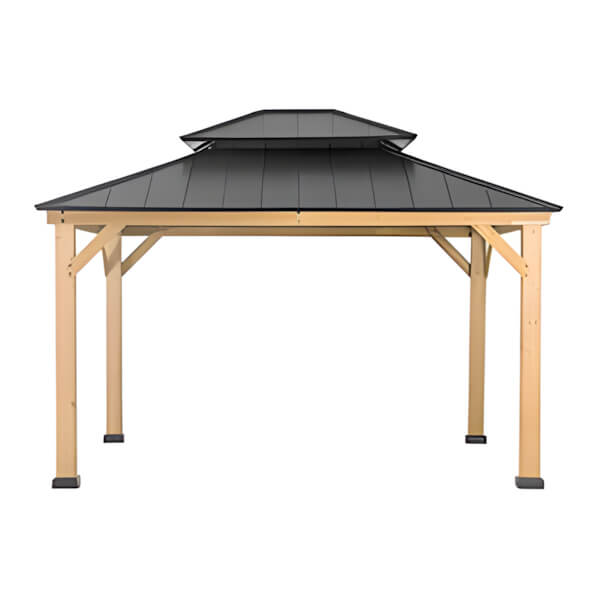 Sunjoy Group 11 x 11 Wooden 2-Tier Aluminum Hardtop Gazebo with Ceiling Hook - Thumbnail 4