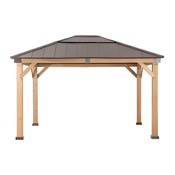 Sunjoy Group 11 x 13 Wooden Hardtop Gazebo with Ceiling Hook (Upgraded Brown Roof)-A102005804-Garage Giant