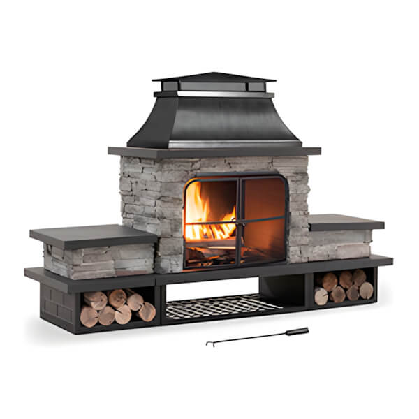 Sunjoy Group 48-Inch Wood Burning Stone Fireplace with Fire Poker-A304001201-Garage Giant