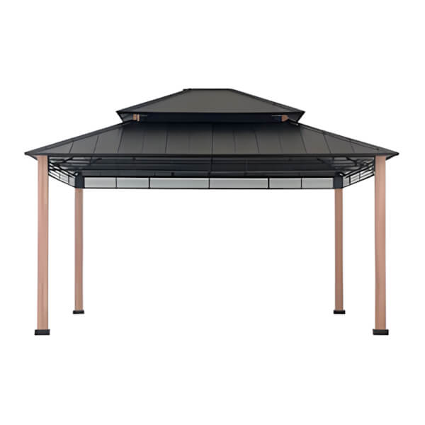 Sunjoy Group SummerCove 13 x 15 Wooden 2-Tier Hardtop Gazebo with Ceiling Hook - Thumbnail 3