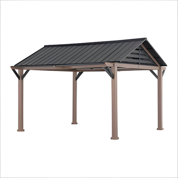 Sunjoy Group 13 x 13 Steel Gable Roof Hardtop Pavilion Gazebo with Ceiling Hook-A102017900-Garage Giant