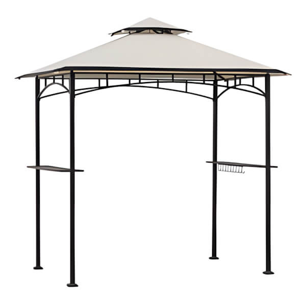 Sunjoy Group 5 x 8 Steel Soft Top Grill Gazebo with Bar Shelves-A103002202-Garage Giant