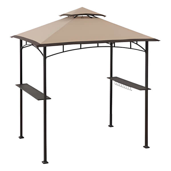 Sunjoy Group 5 x 8 Steel Soft Top Grill Gazebo with Bar Shelves-A103002203-Garage Giant