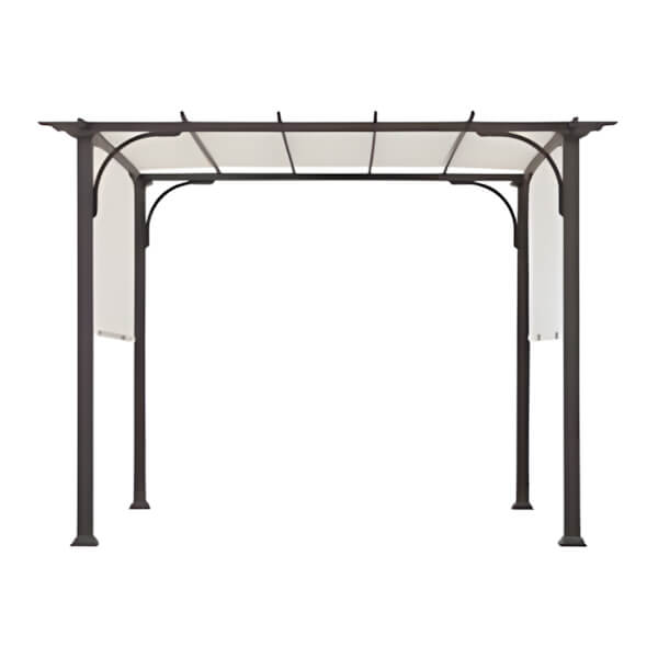 Sunjoy Group 11 x 11 Modern Metal Pergola Kit with Tan Adjustable Canopy