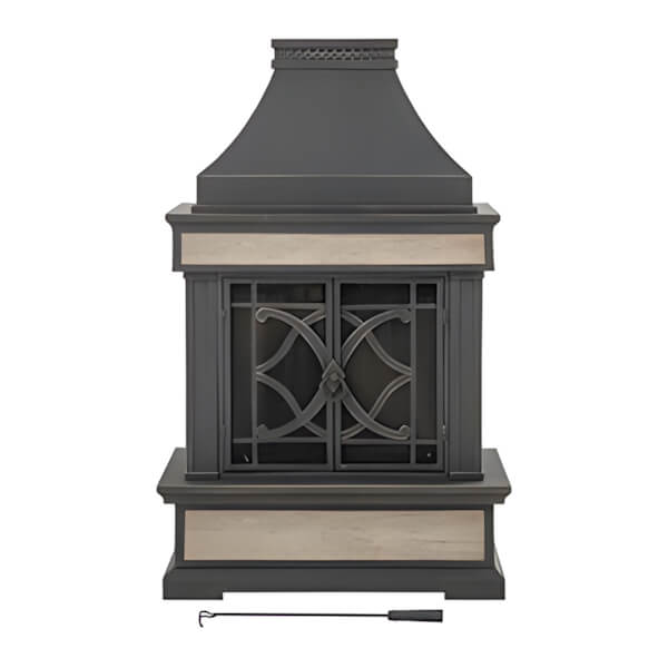 Sunjoy Group 57-Inch Steel Wood Burning Fireplace with Fire Poker-A304001005-Garage Giant