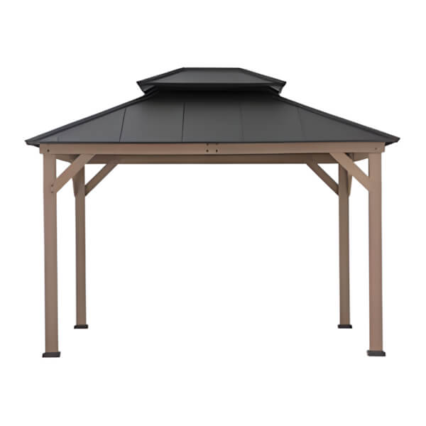 Sunjoy Group 10 x 12 Wooden 2-Tier Hardtop Gazebo with Ceiling Hook (Black Roof)-A102032600-Garage Giant