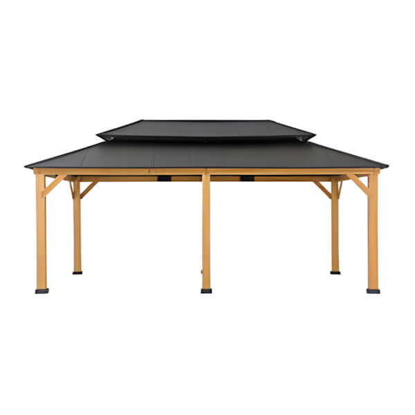 Sunjoy Group SummerCove 13 x 15 Wooden 2-Tier Hardtop Gazebo with Ceiling Hook