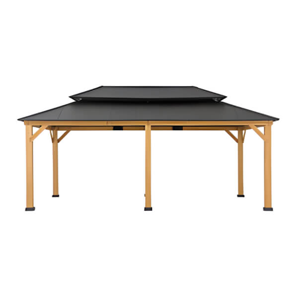 Sunjoy Group 12 x 20 Wooden 2-Tier Aluminum Hardtop Gazebo with Ceiling Hook-A102032650-Garage Giant