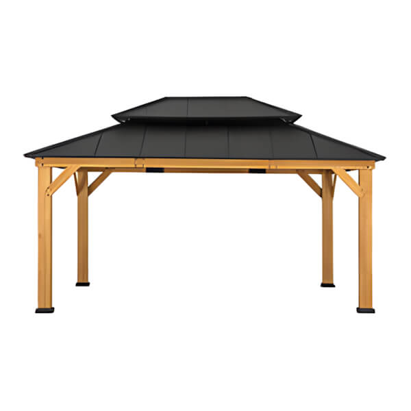 Sunjoy Group 12 x 16 Wooden 2-Tier Aluminum Hardtop Gazebo with Ceiling Hook (Black Roof)-A102032660-Garage Giant