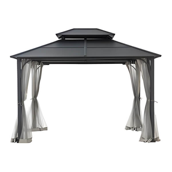 Sunjoy Group 10 x 12 Black Steel Hardtop Gazebo with Hook and Netting-A102009121-Garage Giant
