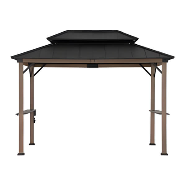 Sunjoy Group 8 x 12 Grill Gazebo with Electrical Outlets and Shelves (Brown)-A104003710-Garage Giant