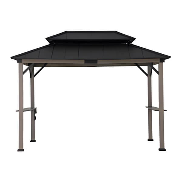 Sunjoy Group 8 x 12 Grill Gazebo with Electrical Outlets and Shelves (Black)-A104003711-Garage Giant