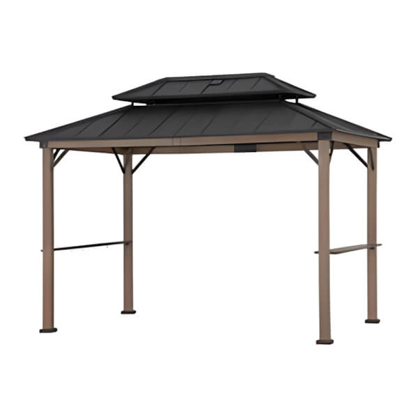 Sunjoy Group 8 x 12 Wooden Grill Gazebo with DC Solar Power and Shelves