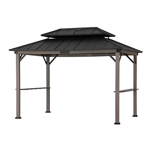 Sunjoy Group 8 x 12 Wooden Grill Gazebo with DC Solar Power and Shelves - Thumbnail 4