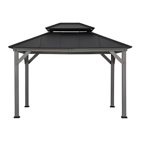 Sunjoy Group 10 x 12 Cedar Framed Gazebo with Steel Hardtop (Black Roof)-A102032601-Garage Giant