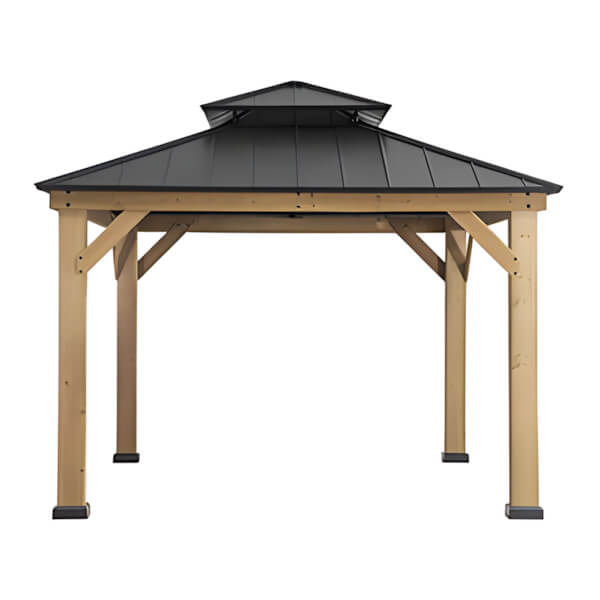 Sunjoy Group 11 x 11 Wooden 2-Tier Hardtop Gazebo with Ceiling Hook (Black Roof)-A102007390-Garage Giant