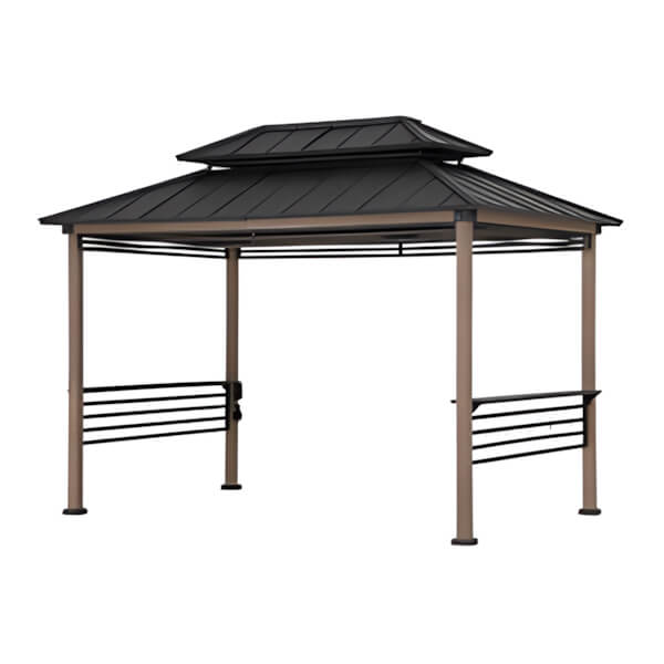 Sunjoy Group 8 x 12 Wooden Grill Gazebo with DC Solar Power and Shelves - Thumbnail 3