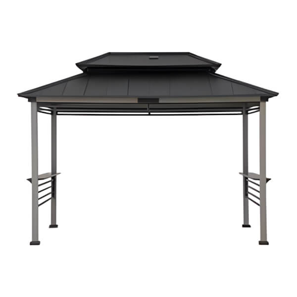 Sunjoy Group 8 x 12 Wooden Grill Gazebo with AC Power Ports and Shelves (Black)-A104004111-Garage Giant