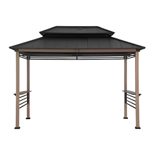 Sunjoy Group 8 x 12 Wooden Grill Gazebo with DC Solar Power and Shelves - Thumbnail 2