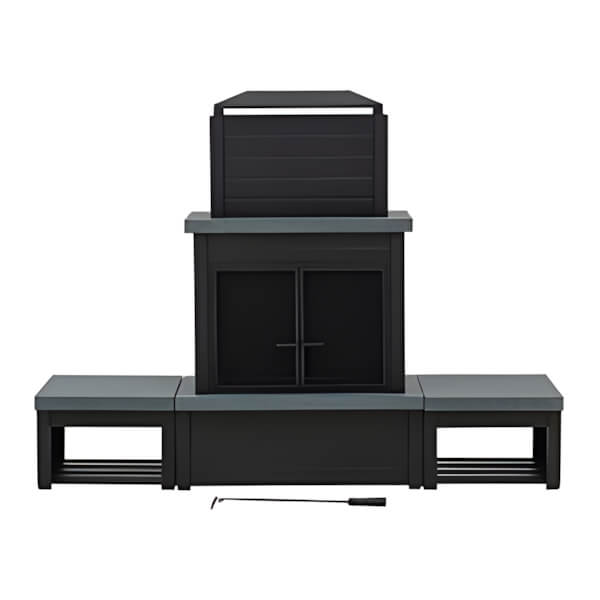 Sunjoy Group Outdoor Fireplace with Wood Storage and Chimney (Black)-A304004810-Garage Giant