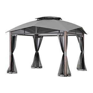 Sunjoy Group 12 x 12 Steel Soft Top Gazebo with 2-Tier Canopy Roof, Ceiling Hook and Mesh Netting-A101023770-Garage Giant