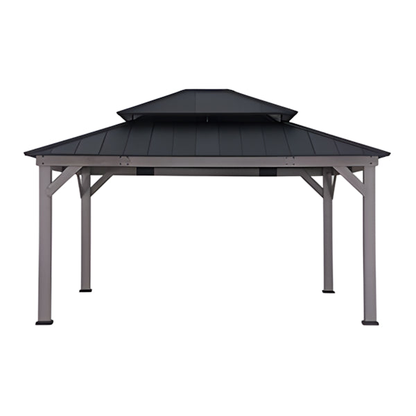 Sunjoy Group 13 x 15 Wooden Hardtop Gazebo with 2-Tier Metal Roof-A102007771-Garage Giant