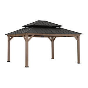 Sunjoy Group 13 x 15 Wooden Hardtop Gazebo with 2-Tier Metal Roof