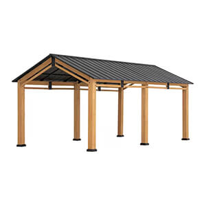 Sunjoy Group 11 x 20 Cedar Wood Frame Carport Gazebo with Steel Roof-A110000940-Garage Giant