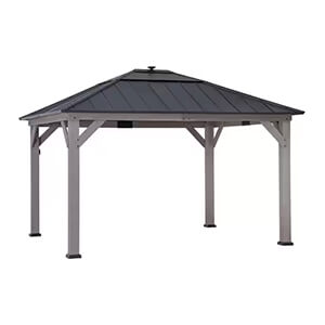 Sunjoy Group 11 x 13 Cedar Framed Gazebo with Polycarbonate Hip Roof and Solar Powered LED Lights-A102005890-Garage Giant