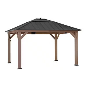 Sunjoy Group 11 x 13 Cedar Framed Gazebo with Polycarbonate Hip Roof and Solar Powered LED Lights-A102005891-Garage Giant