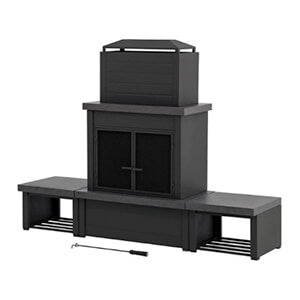 Sunjoy Group Outdoor Fireplace with Wood Storage and Chimney (Dark Grey)-A304004832-Garage Giant